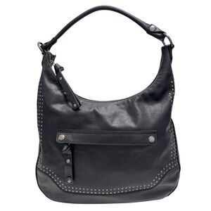 FRYE "Melissa" Large, Zip, Stud Black Leather Hobo Bag